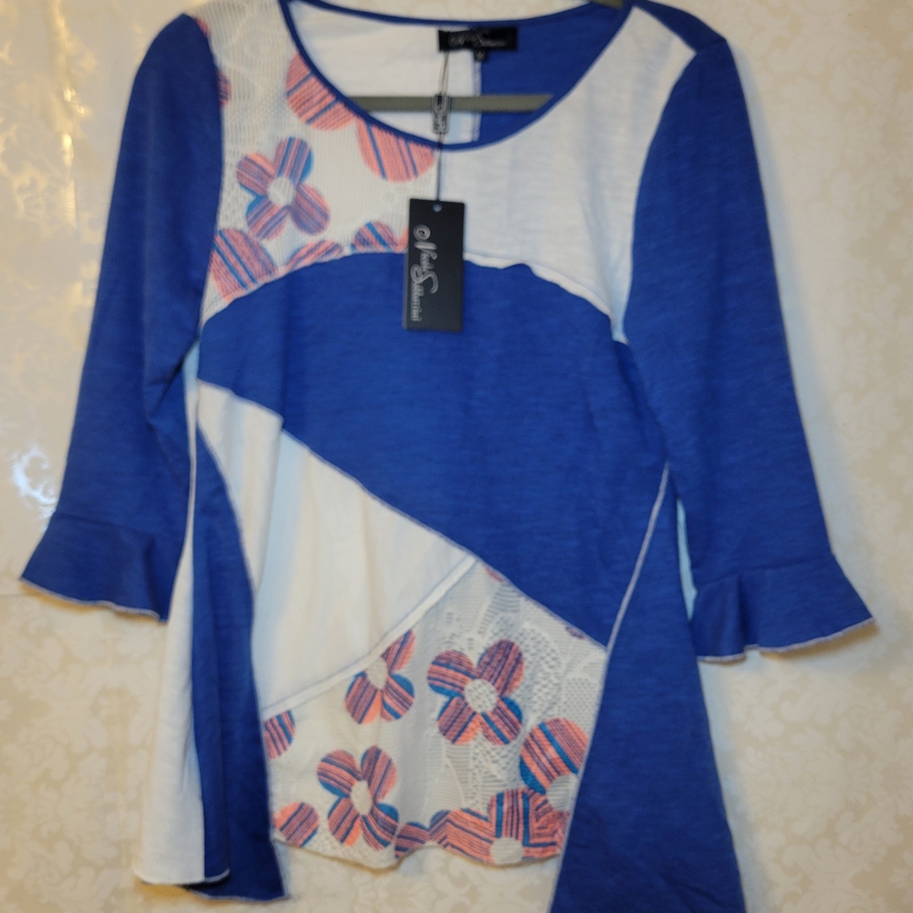 Nicole Sabbattini Blue and White Floral Blouse